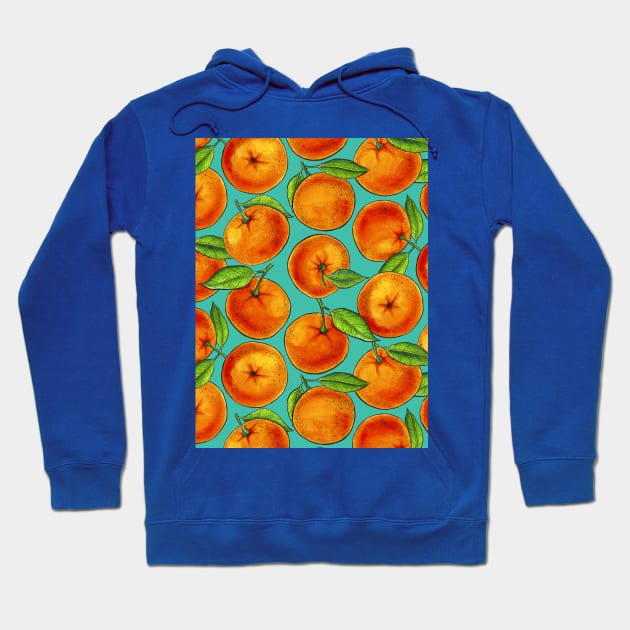 Oranges on turquoise Hoodie by katerinamk